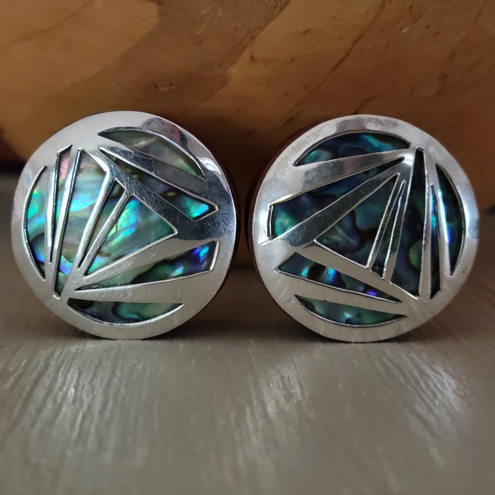 Silver and Abalone Shell Earrings- 35mm/1 1/4